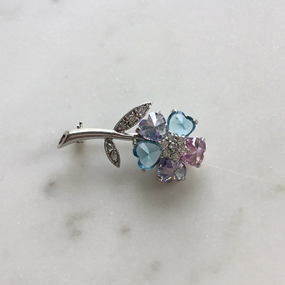 Sale $34 Firm! Sterling Silver Multi Color Cz Flower Pin - Picture 16 of 17